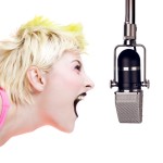 girl shouting to the microphone